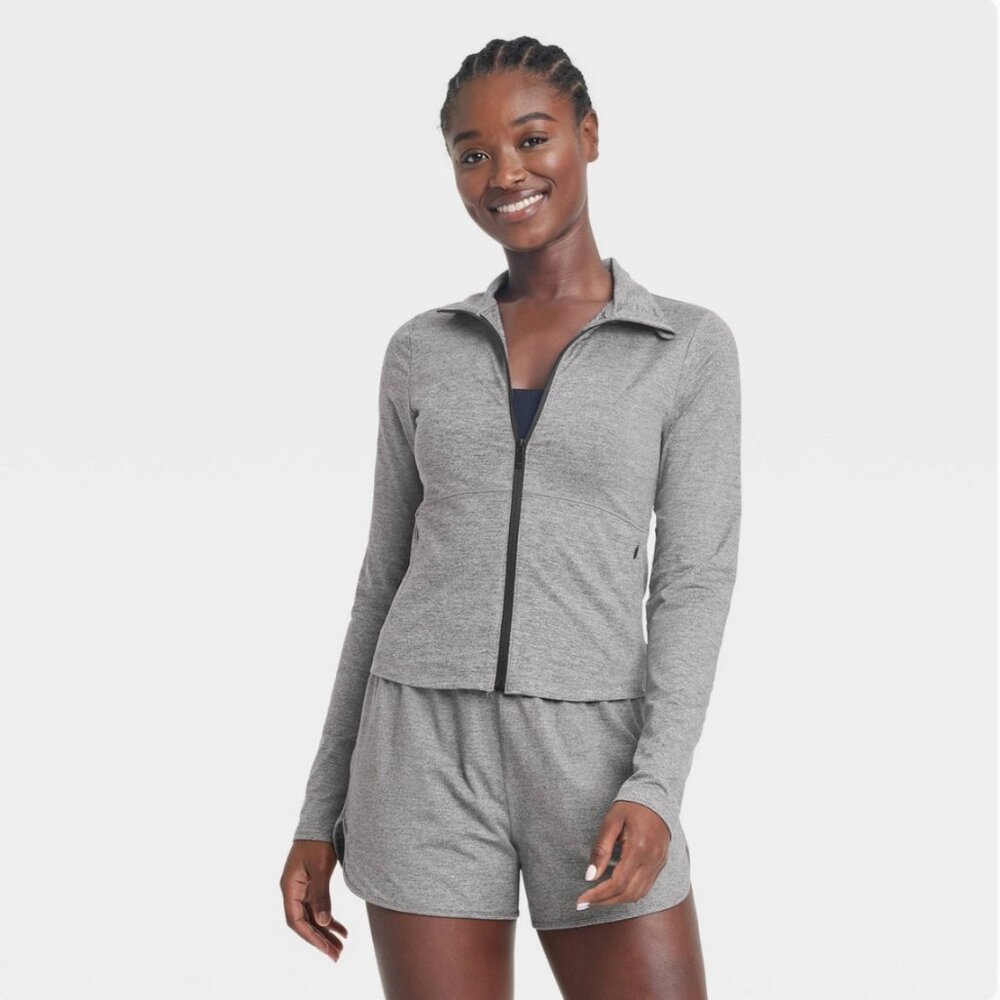 All In Motion S Womens Jacket Full Zip Moisture Wicking Quick Dry Heathered Gray